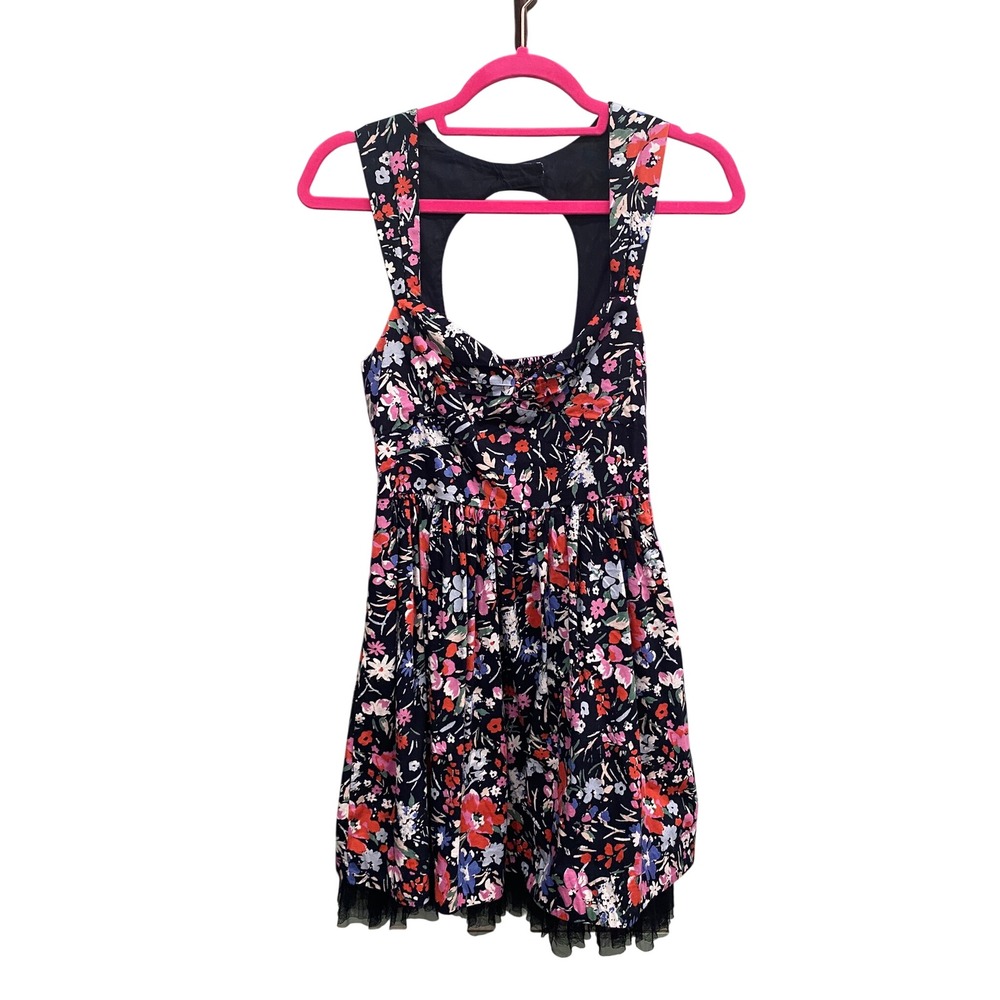 Free People Floral Fit & Flare Mini Dress Sz 2 Boho Cottagecore Open Back